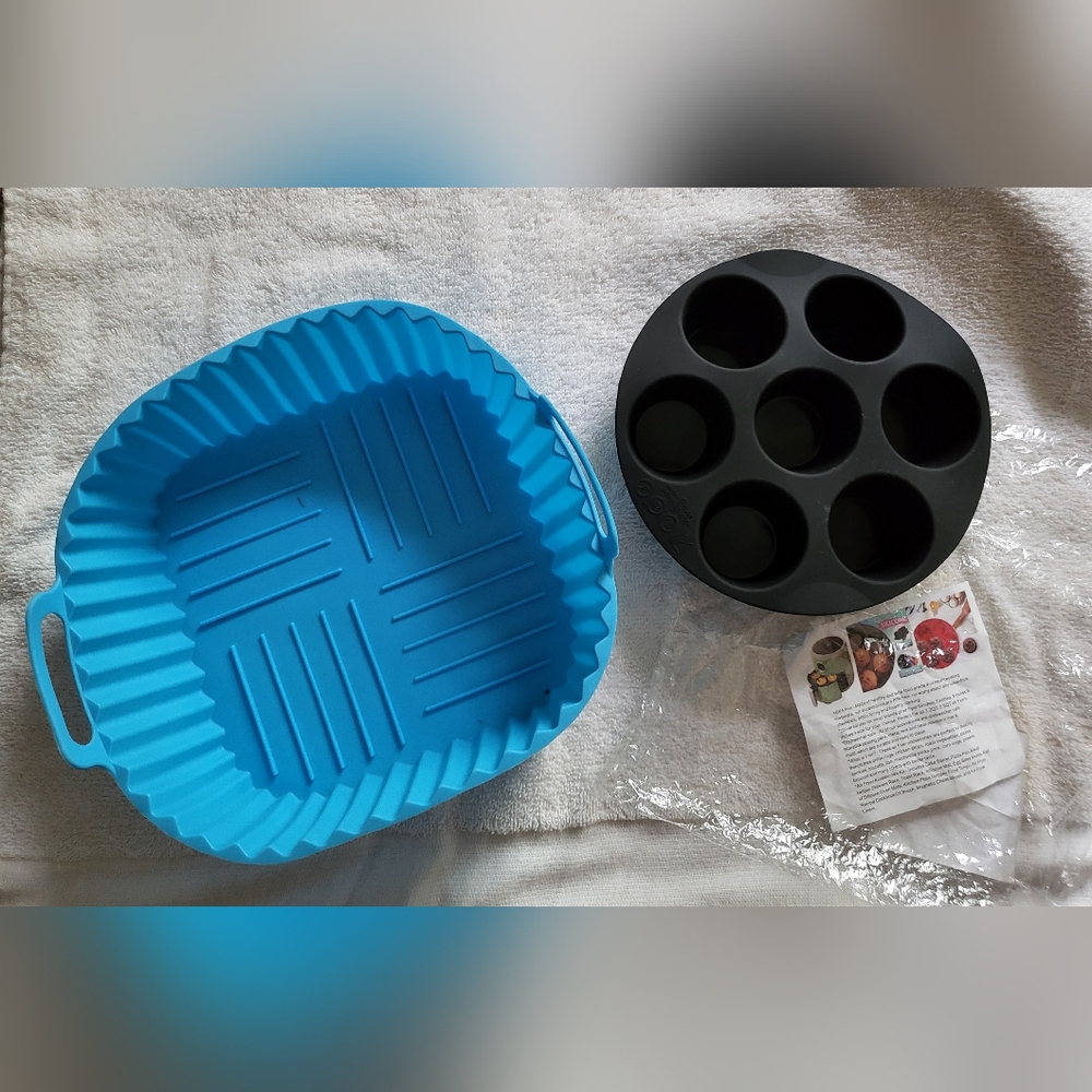 Air Fryer Silicone Baking Mold Set Of 2 Basket/Liner & Cupcake/Egg Bites Mold